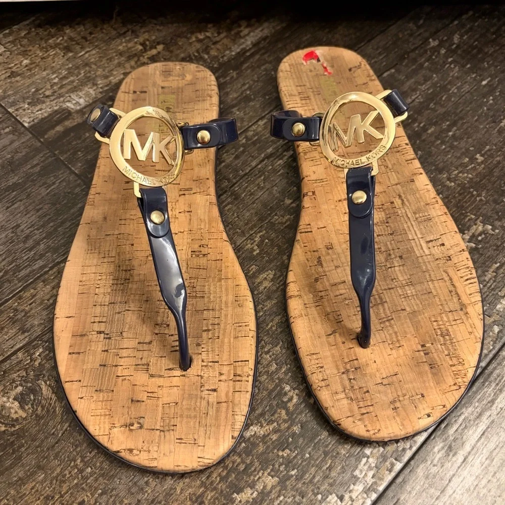 Michael Kors Navy and Gold Logo Sandals